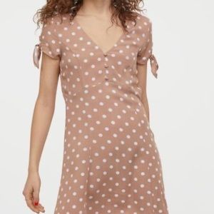 H&M beige nude polka dot v-neck crepe dress
